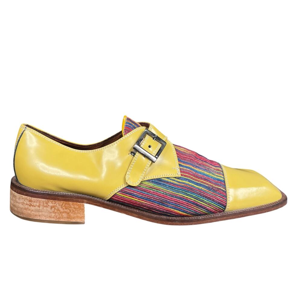 Vintage Emilio Franco Striped & Yellow Leather Monk Strap Shoes Size 13